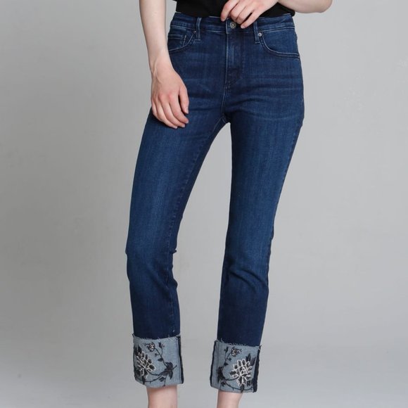 DRIFTWOOD Denim - Driftwood Crop Jeans Colette (Scorpio), size 26, dark wash, floral embroidery